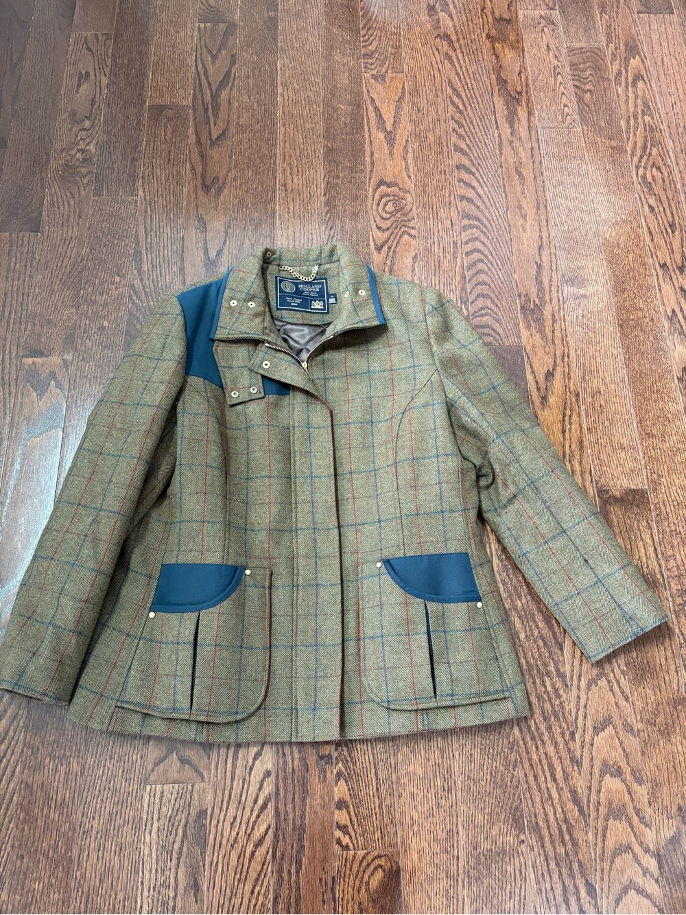 Holland Cooper Green Plaid Wool-Blend Hunting Field jacket